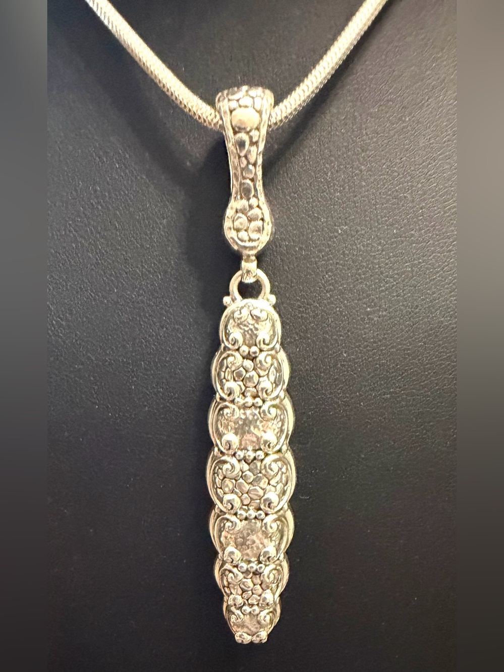 SARDA Bali Sterling Silver Long Pebbled Swirl Pendant Enhancer Necklace